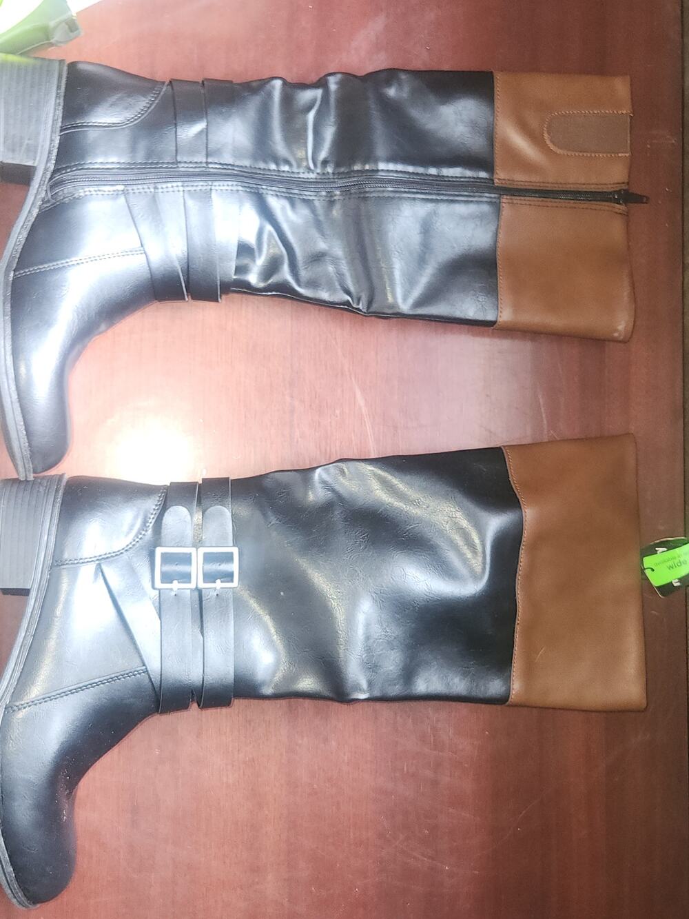 Arizona Black Cognac Two-Tone Tall Riding Boots Wide Width Size 8.5